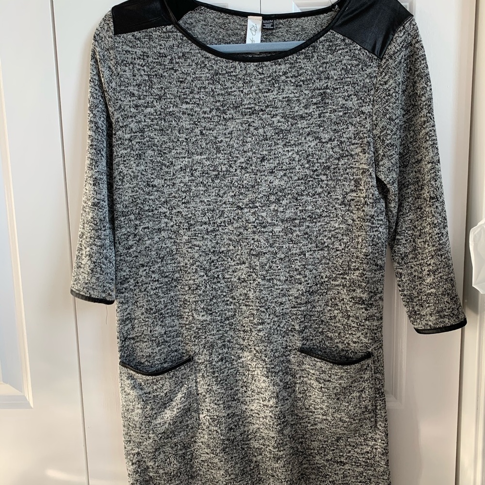 Grey dress with leather accents